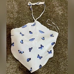 Xs blue and white bandana crop top
